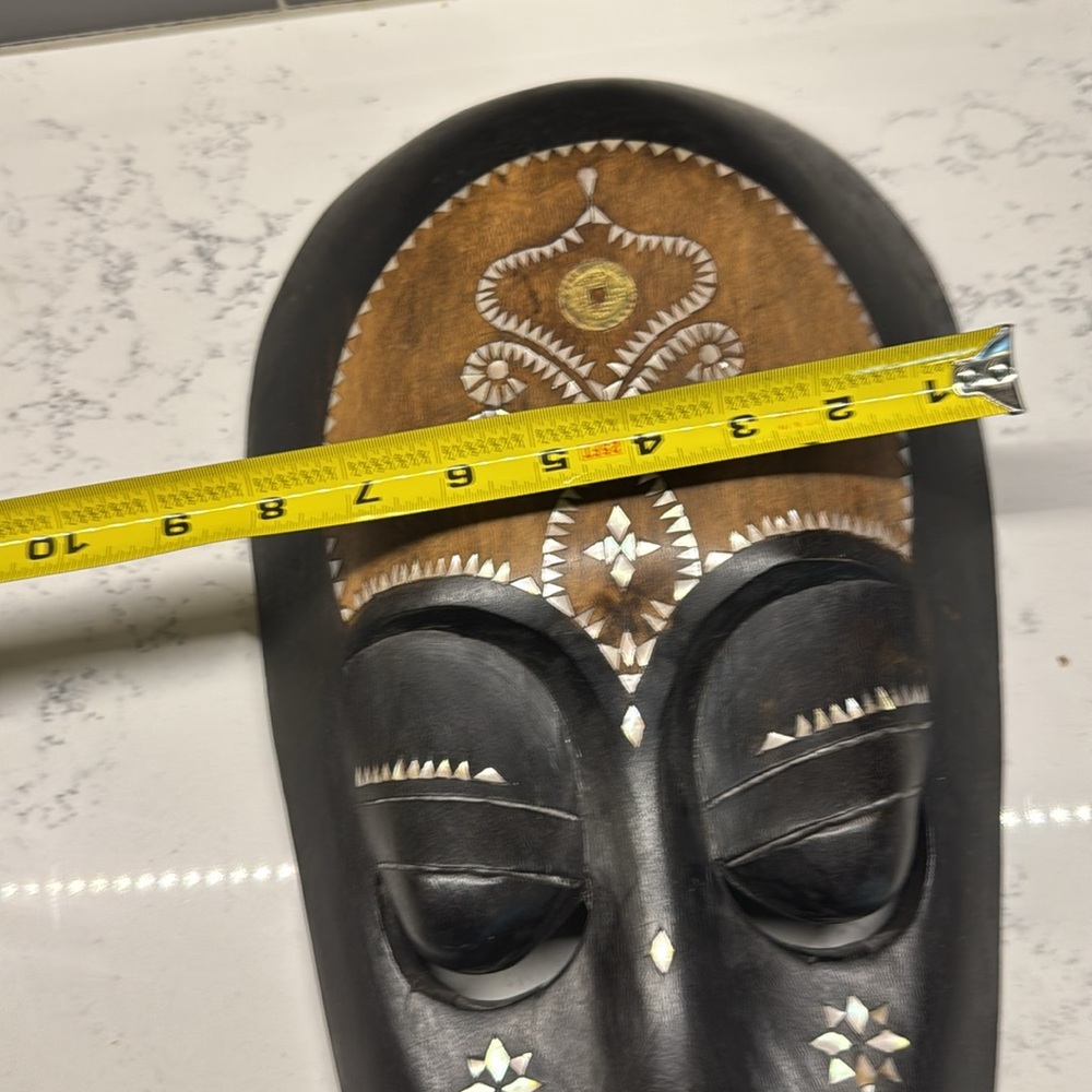 Vintage Large Indonesian Wood Mother Of Pearl Inlay‎ Handcarved Tribal Mask Art - Picture 5 of 11